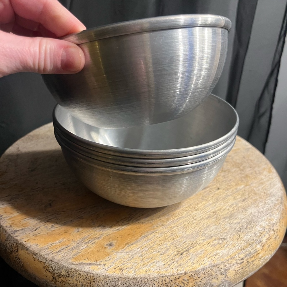 Stack of Brushed Metal Serving Bowls - Silver
